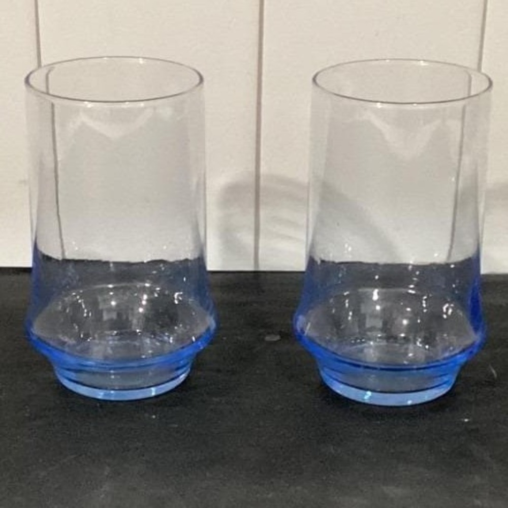 Vintage 2 Libbey IMPROMPTU Azure Blue Drinking Glasses